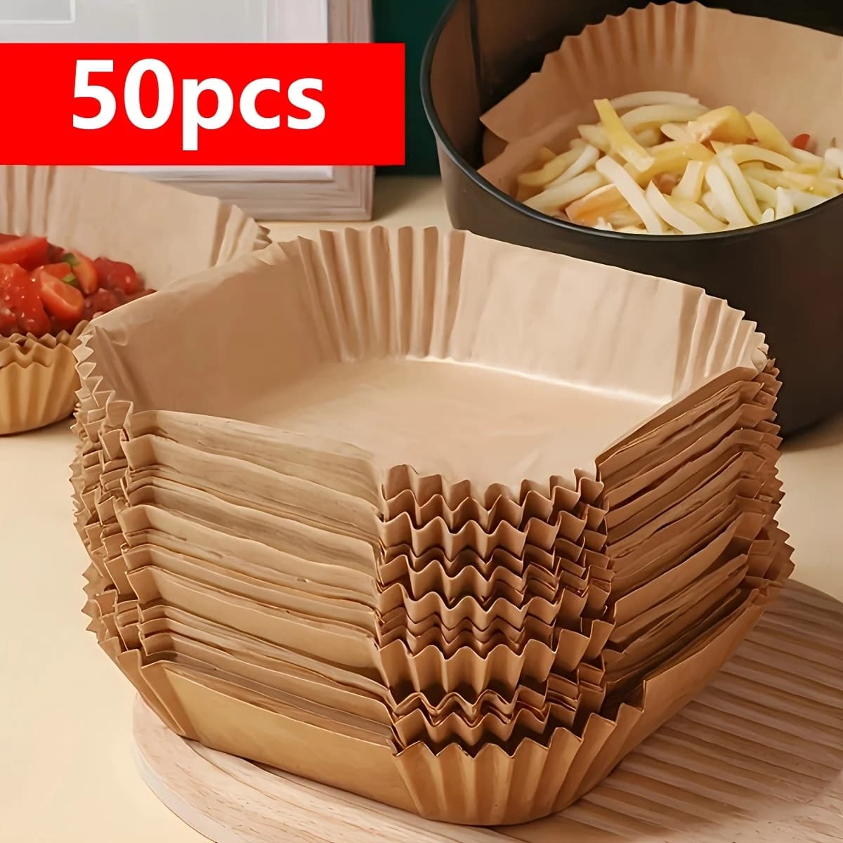50 pezzi di rivestimenti antiaderenti per friggitrice ad aria, con bordo scanalato, facili da pulire, per cottura al microonde, accessori da cucina