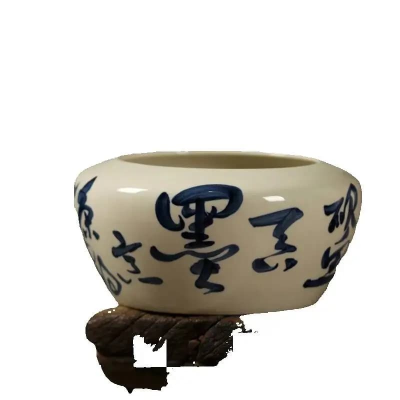 Mu Tao Large Handmade Calligraphy Water Bowl With Plant Ash, Kung Fu Set Accessory, Jian Shui Tea Bowl, Pen Washer