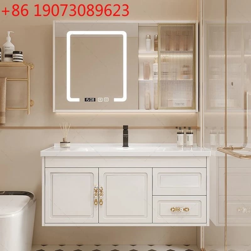 Mobile Bagno Moderno con Cassetti Bianco Classico, Armadietto Bagno Intelligente con Specchio, Mobile Contenitore per Bagno, Arredamento Casa