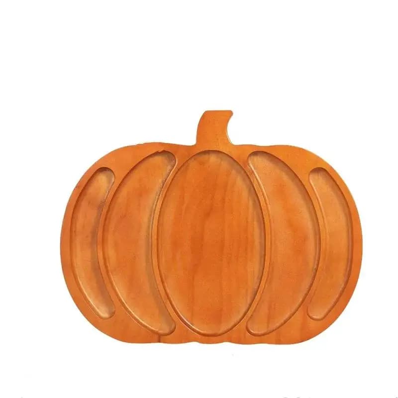 2026 New Halloween Wooden Grid Pumpkin Tray Creative Dessert Dried Fruit Snack Plate Durable Home Party Table Decor Ornament