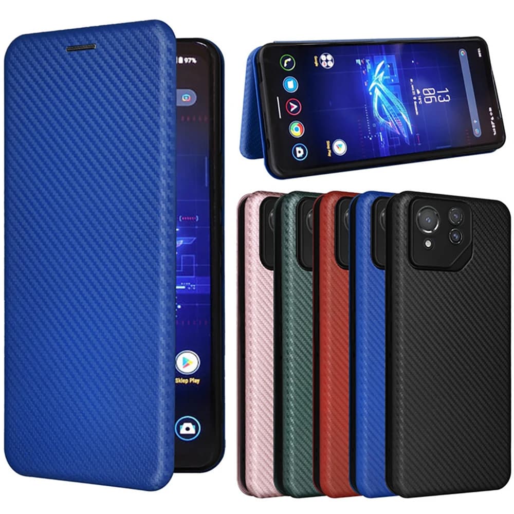 Custodia a libro magnetica in fibra di carbonio e pelle per Asus ROG Phone 9 FE, compatibile con Asus ROG Phone 8, 9 Pro e ROG Phone 7 Ultimate