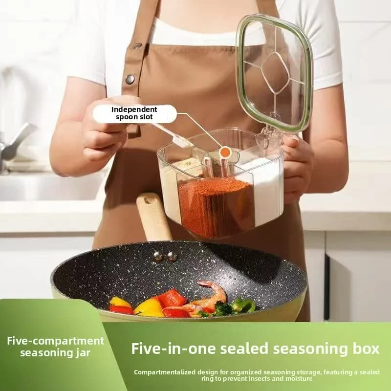 Household kitchen seasoning can combination set integrated multi-grid salt monosodium glutamate pepper storage seasoning bottle
