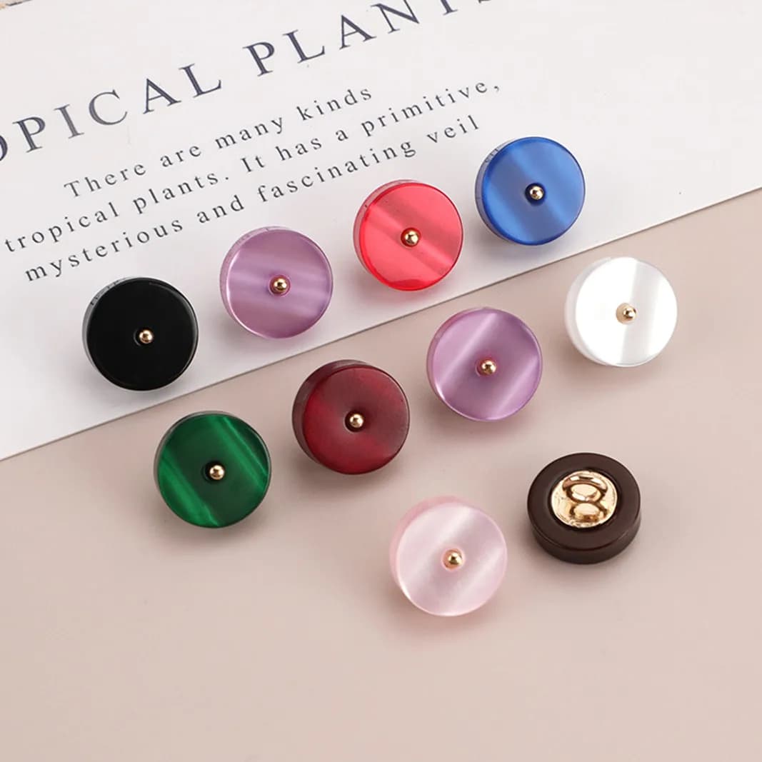 20PCS Of Colourful Resin Metal Foot Pearlescent Button Exquisite Hand-stitched Metal Shirt Button
