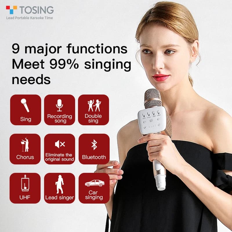 2026 unico per TOSING V2 macchina per karaoke classica 10W potenza interna KTV microfono UHF per adulti Duet/Chorus canto riproduzione della scheda TF
