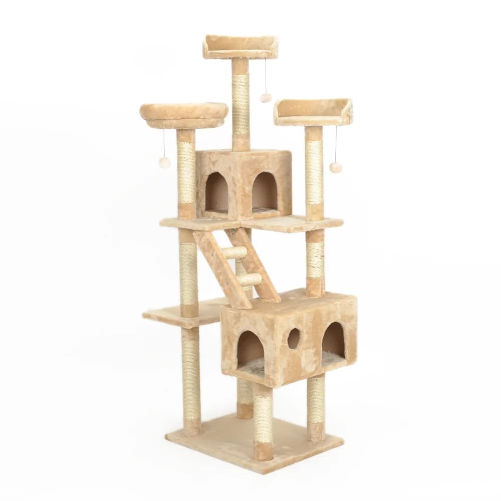 Telaio da arrampicata per gatti beige di lusso multistrato Pilastro cielo oversize, grande struttura per gatti di lusso