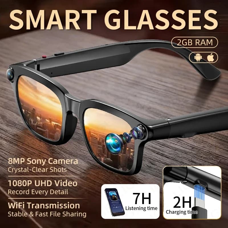 Occhiali LIGE 800W con fotocamera AI, traduzione simultanea, registrazione foto e video, impermeabili, chiamate, occhiali da sole smart Bluetooth per Android iOS