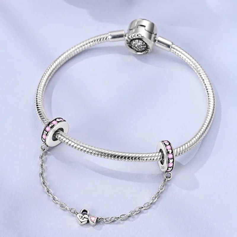 925 Sterling Silver Heart Lock Secret Love Safety Chain Fit 3mm Original Bracelet DIY Women Exquisite Anniversary Jewelry Gifts