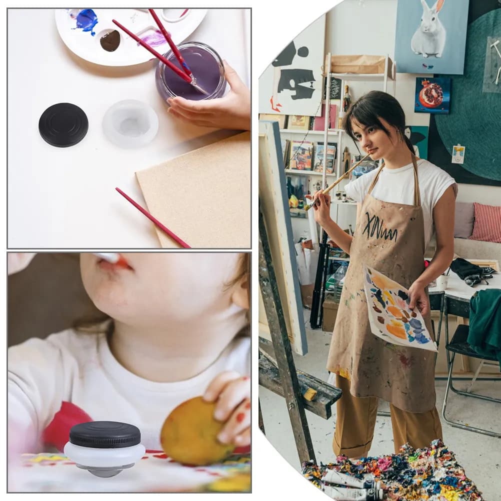 2Pcs Oil Painting Palette Cups Reusable Portable Mini Dipper Palette Containers Leakproof Lid Brush Cleaning Holder Drawing