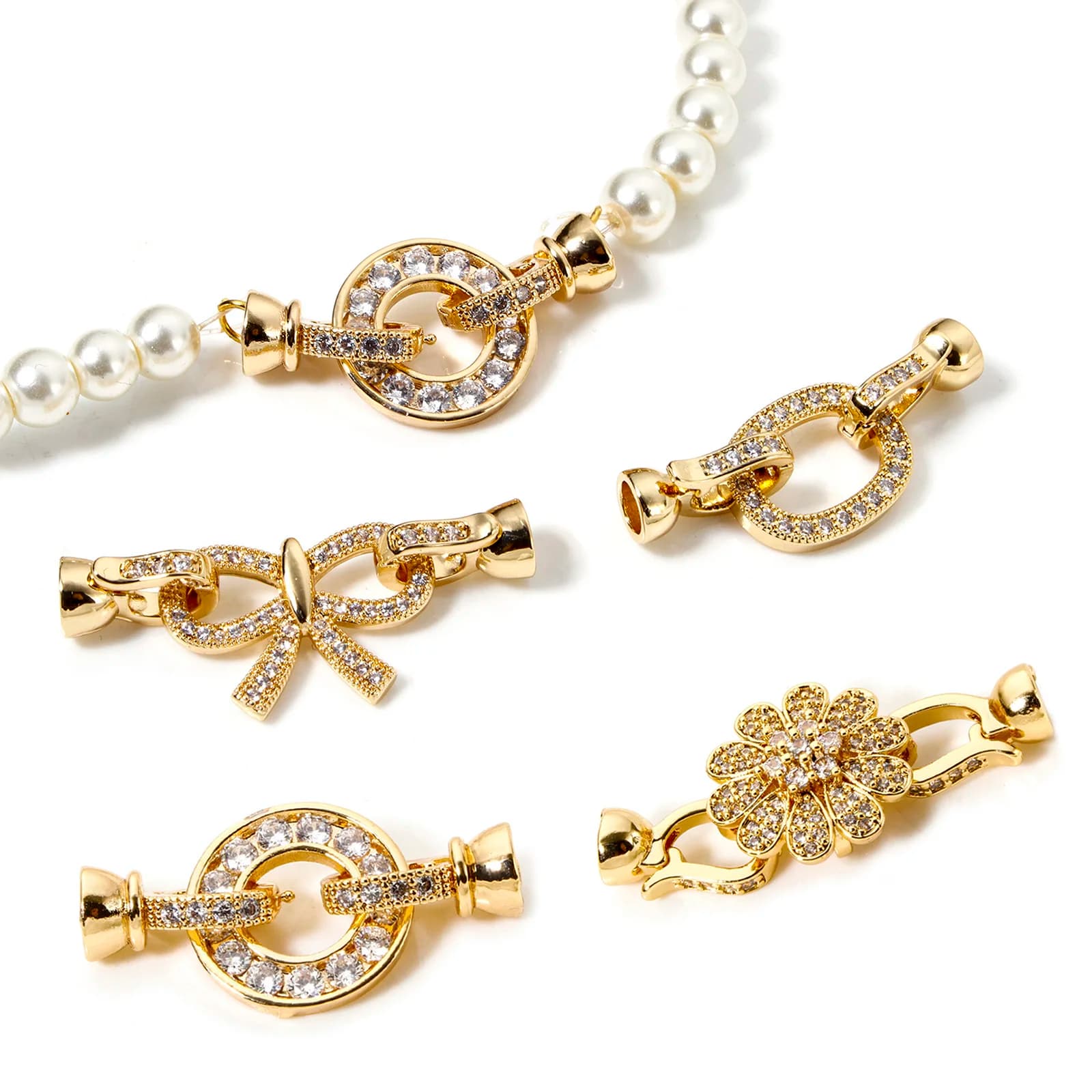 1pc Brass Fold Over Clasps Color Gold Flower Round Bowknot Transparent Cubic Zirconia Pendants FAI Necklace by The Jewels Results