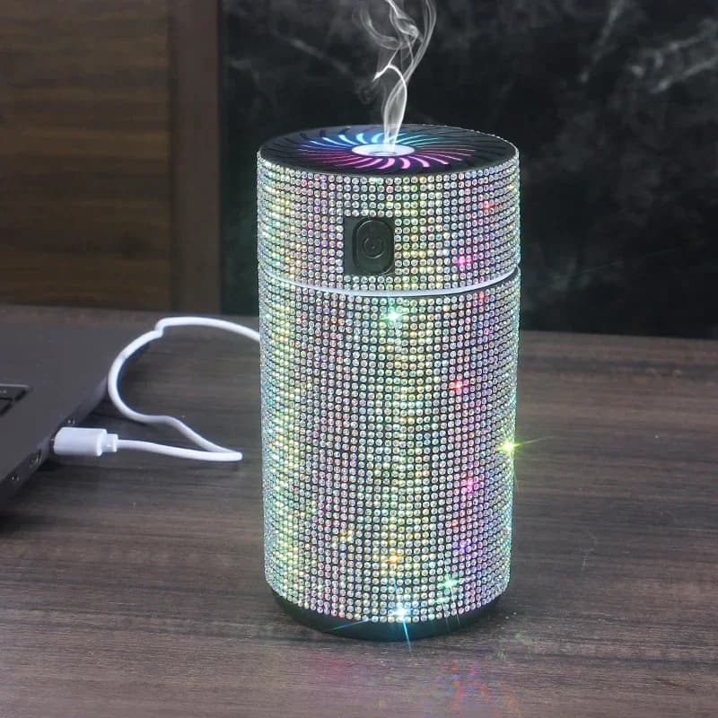 Bling Crystal Auto Diffuser Humidifier with Diamond LED Light Auto Air Purifier Deodorant Accessories for Auto Gloss