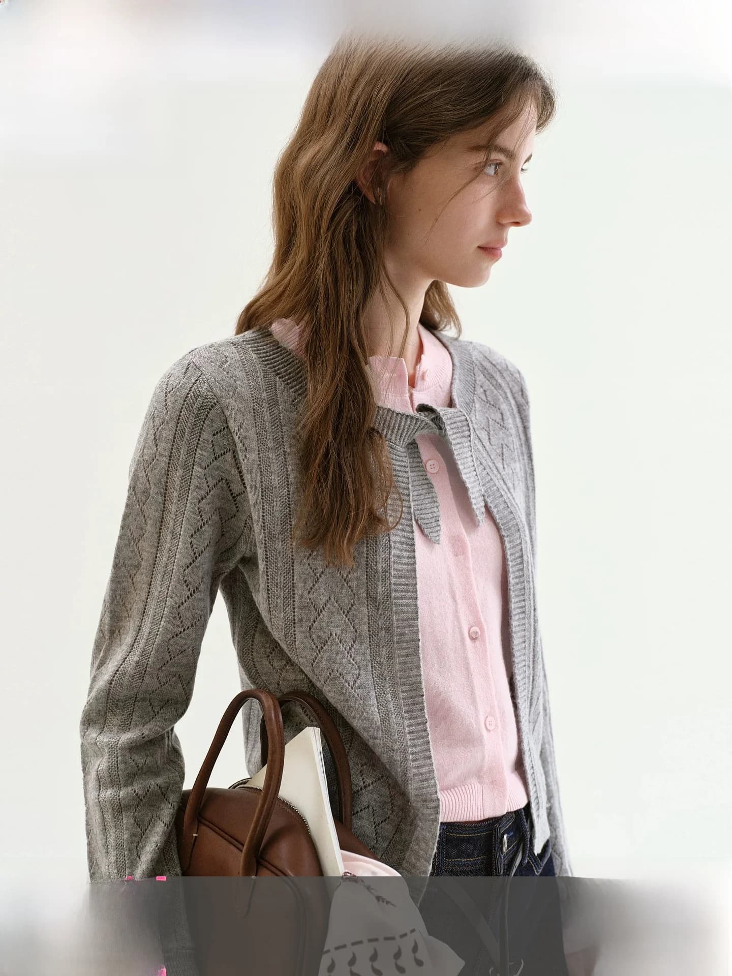 Cardigan in maglia Fano con orecchie da coniglio, design color block con cintura, Nuovo Arrivo Primavera 2026, Top caldo a maniche lunghe da donna alla moda