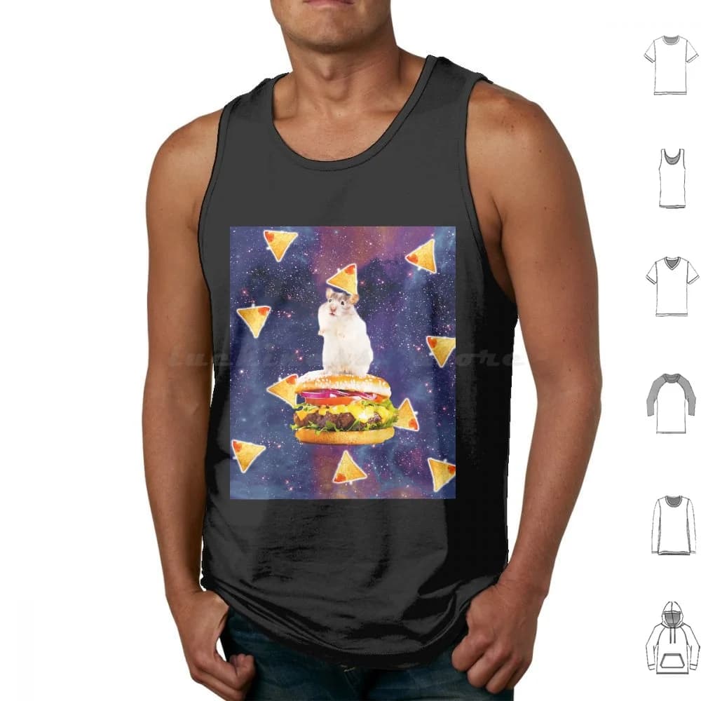 Criceto spaziale che cavalca hamburger con Nachos 6, 195, 299 Canotte Canottiera senza maniche Simpatici animali colorati Arcobaleno Fiori Vita