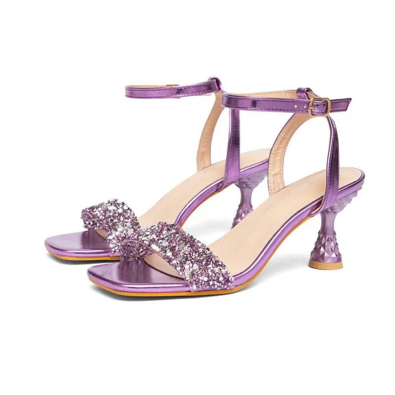 Fashionable Buckle Purple 2026 Summer New Style Transparent Rhinestone Thick Heel Ultra High Heel Casual Fashion Sandals for Wom