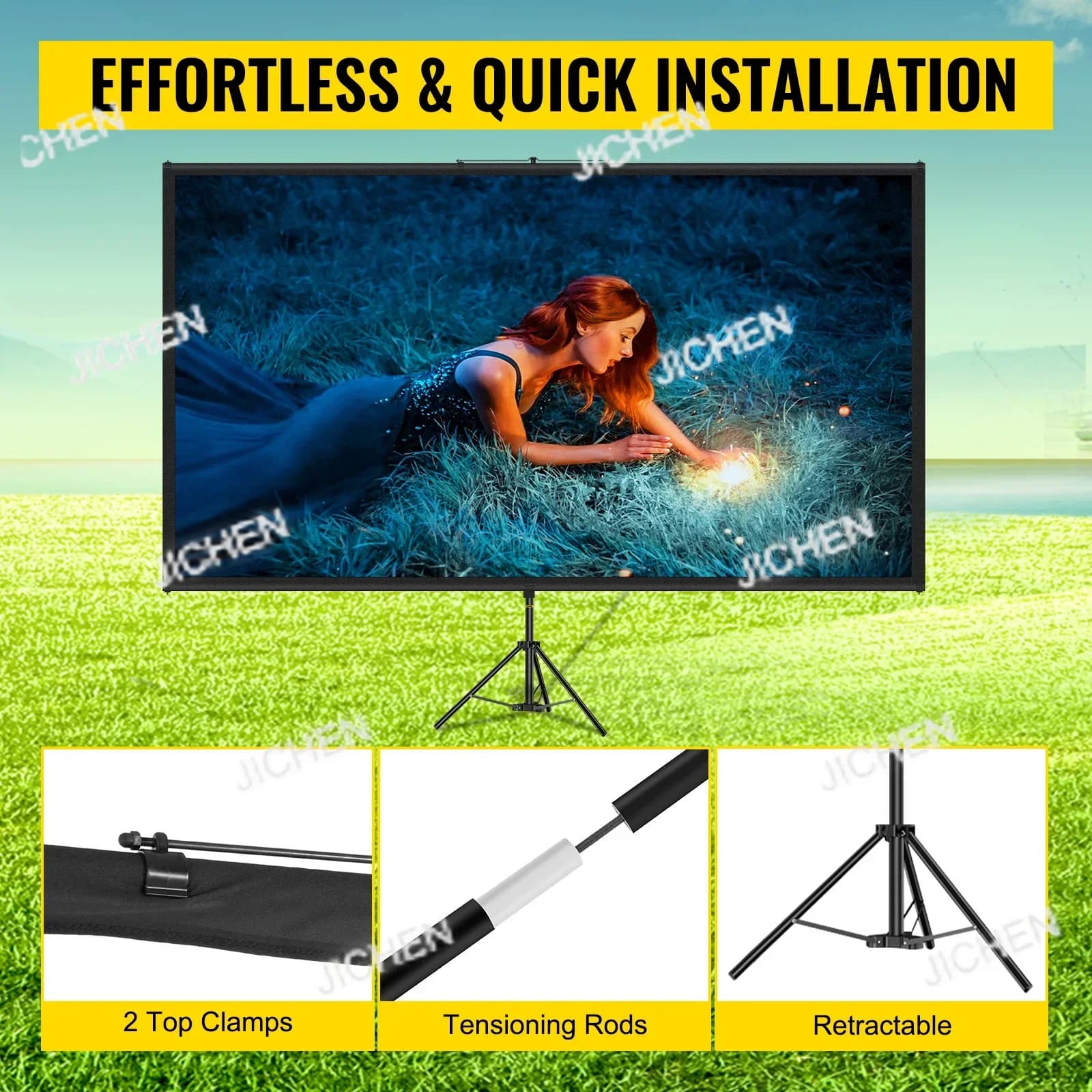 ZQT Schermo per proiettore con treppiede da 100 pollici con supporto Home Cinema portatile 16:9 4K HD per proiezioni interne ed esterne