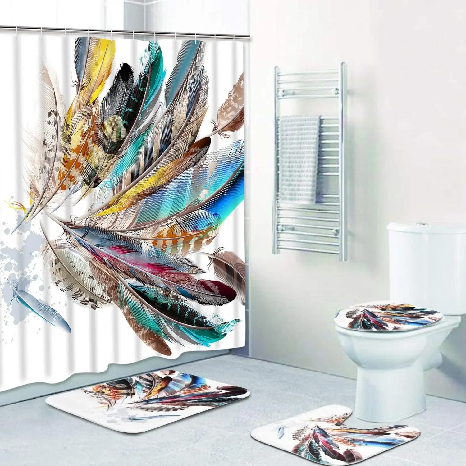 Ins Printed Bathroom Shower Curtain Set,Free Sample Printing Bathroom Curtain Set/