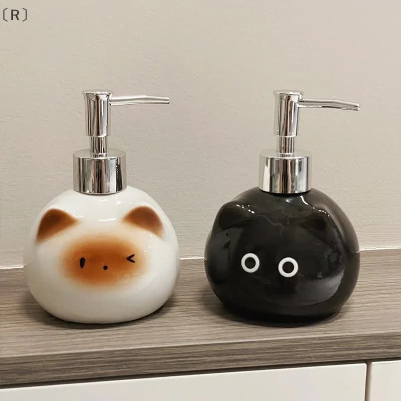 maveraR⚡Ceramic Siamese Cat Disinfettante per le mani Pressa Bottiglia Toilette Shampoo Doccia Gel Bottiglia di imballaggio Dispenser per Sapone liquido