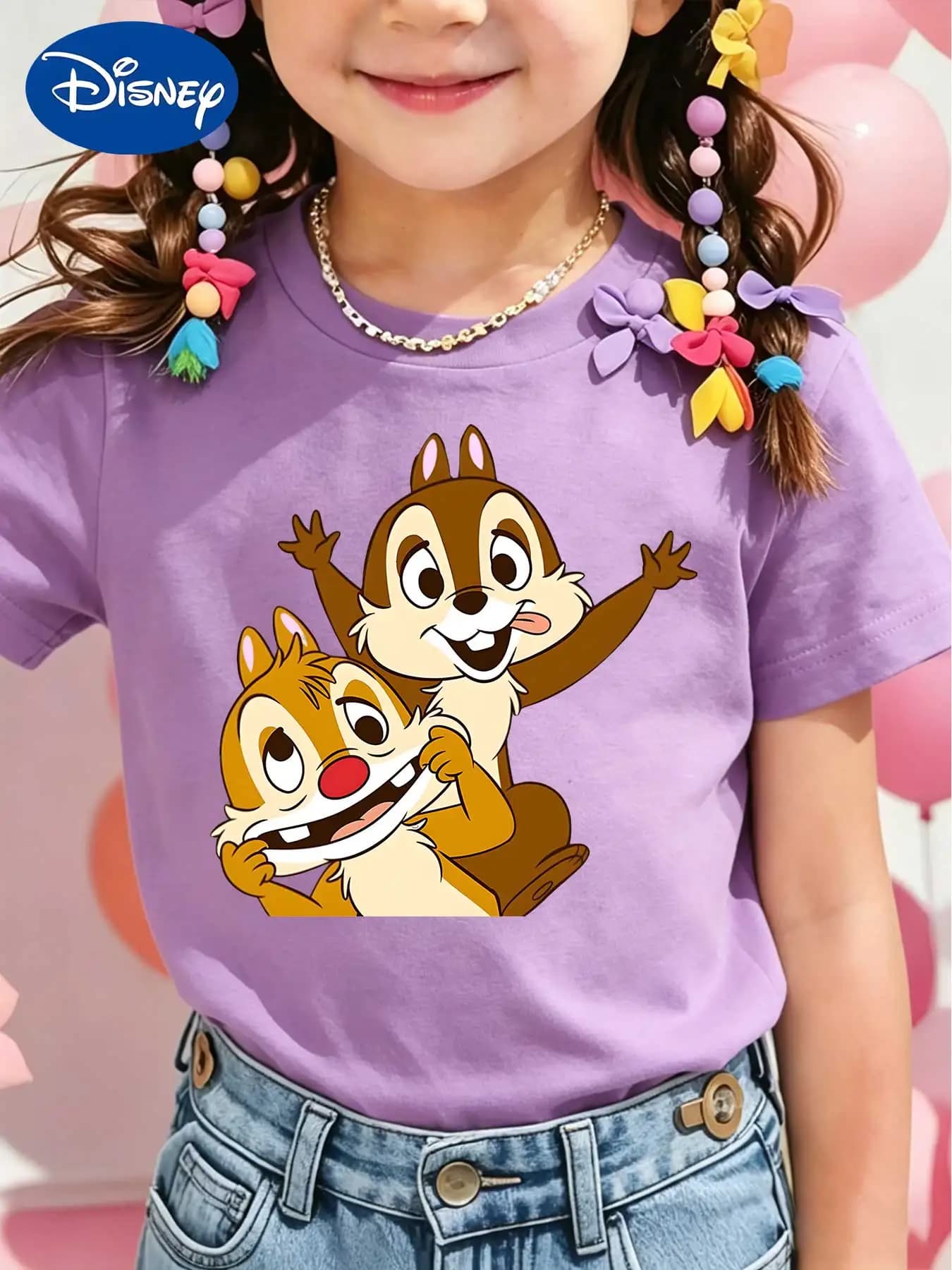 T-shirt Disney Chip and Dale Hug a maniche corte per bambini, t-shirt estiva ampia per ragazze