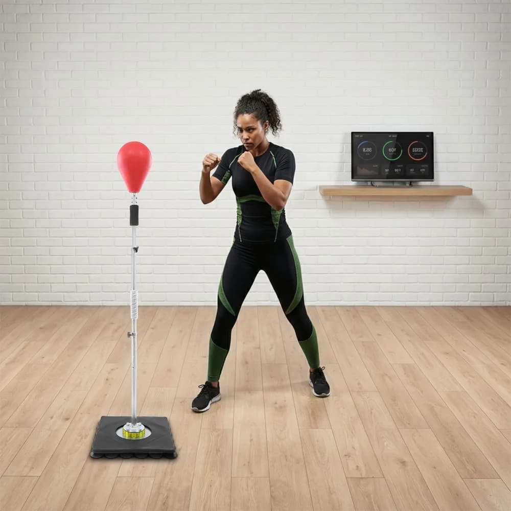 Sacco da Boxe Speed Bag Rosso, Antistress per Adulti, Altezza Regolabile 138-160cm, 32 Forti Ventose, Rivestimento Spesso in PU