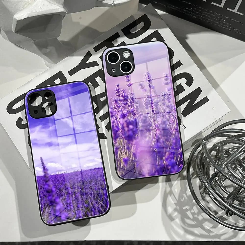 Simple lavender Purple flowers Phone Case Tempered Glass Shell FOR IPhone 16ProMAX 14 12 17Pro Air 15 16 Plus 13 Pro MAX Cover