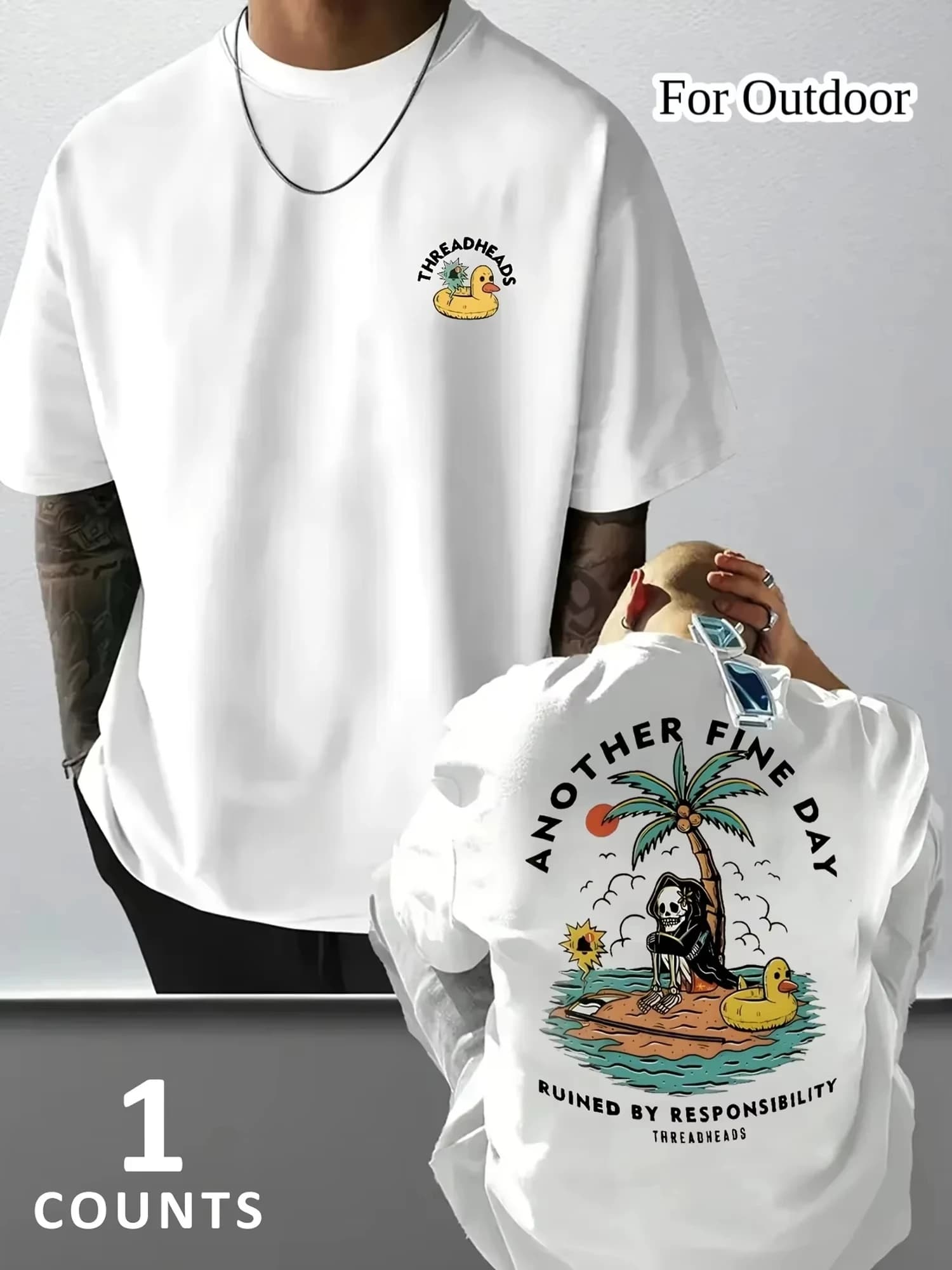 Summer casual men's T-shirt - beach and surfing style, humorous and fun, short-sleeved cotton, suitable for daily wear, 2026