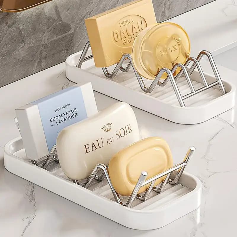 〔CB29〕Portasapone in Acciaio Inox con Drenaggio, Stile Semplice, Porta Sapone da Bagno con Vassoio di Scarico, Creativo e Antiscivolo
