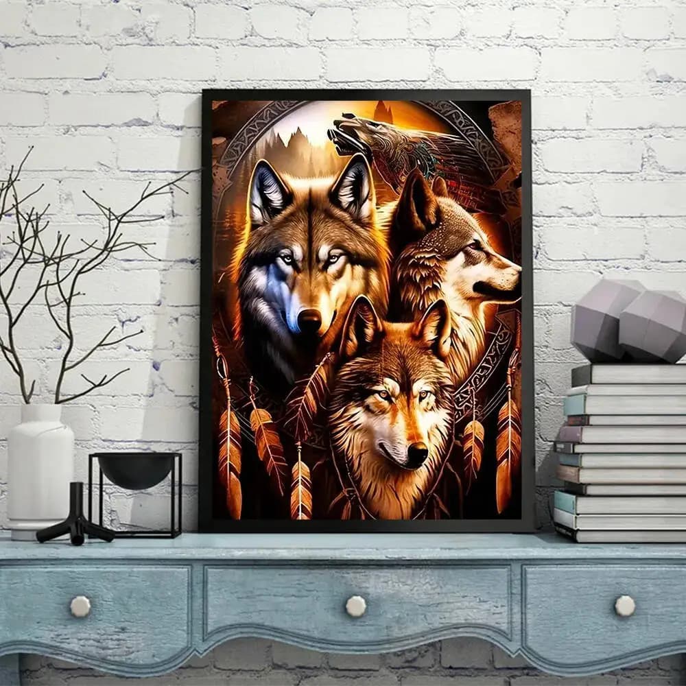 Frameless, New Arrivals Diamond Painting Wolf Dreamcatcher Full Square Round Drill Diamond Mosaic Animal Embroidery Bedroom Deco