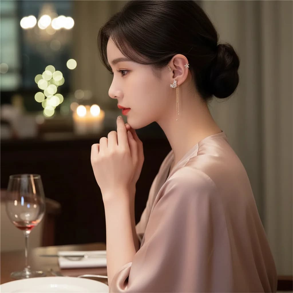 Ear Cuff con Strass e Frange a Fiore di Grano, Design Elegante, in Lega Resistente per Donna