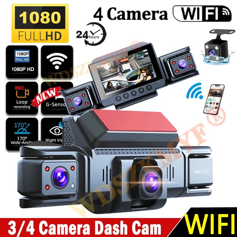 DashCam HD 1080P for Car 3/4 channel WIFI Camera 360 ° Video Camera for Car DVR 24H Hardware Kit for Car