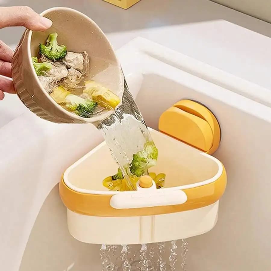 Sink Strainer Basket, New Upgraded Suction Cup Press Sink Drainer Basket,Automatic Dumping Sink Strainer Basket,Faucet Sponge Storage Rack,Corner Sink Trash Catcher For Food Waste