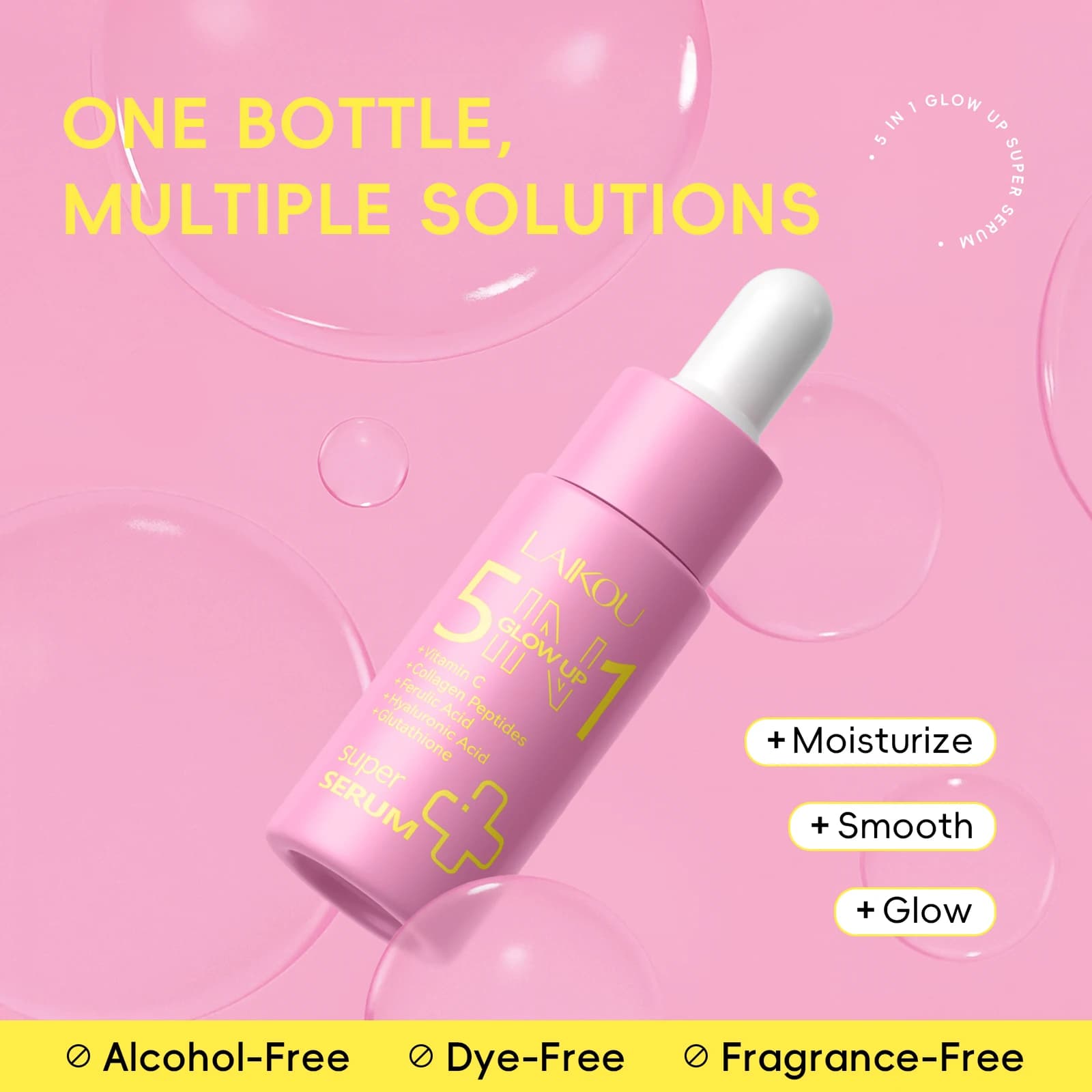 LAIKOU 5 IN 1 Glow Up Super Face Serum 17ml, idratazione per tutto il giorno, pelle morbida, compatta e radiosa con vitamina C, collagene, acido ialuronico