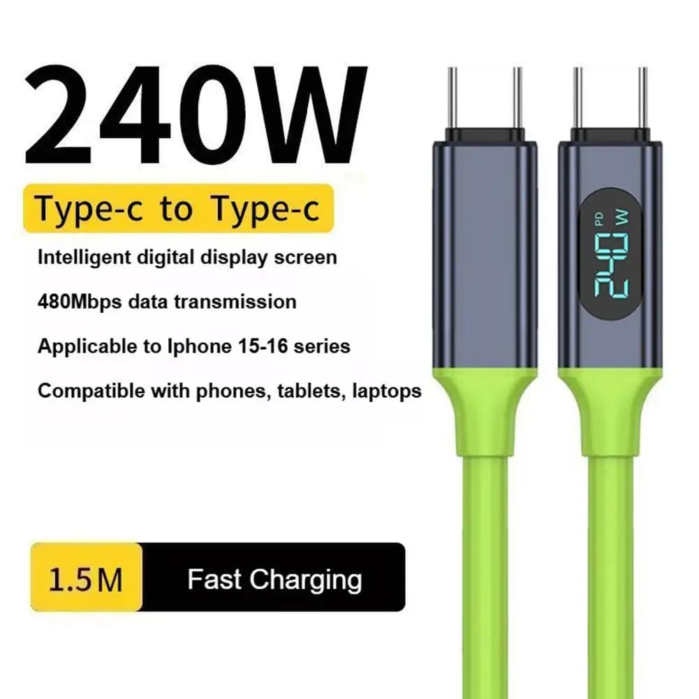 Cavo di ricarica super veloce per telefono da tipo C a tipo C da 240 W con display a LED Cavo dati da USB a tipo C per iPhone Xiaomi Samsung
