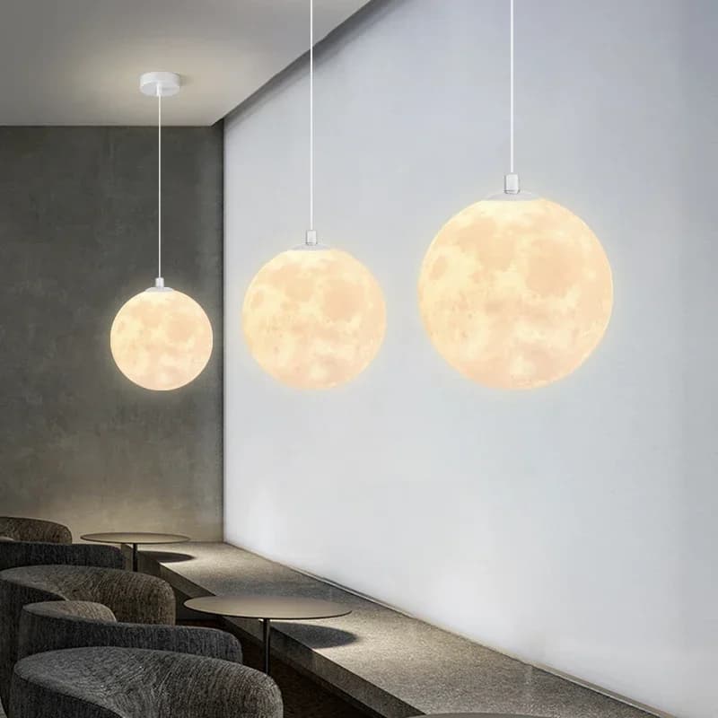 Lampadari moderni a sospensione a forma di luna a LED Illuminazione per sala da pranzo Cucina Ristorante Bar Decor Lampada a sospensione con luci da comodino sospese