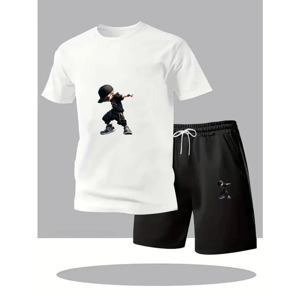 Summer Men's T-Shirts Sets Round Neck Short Sleeve T-Shirt+Sports Shorts Quick Dry Sportswear Home Outdoor Running Suit Hot Sale