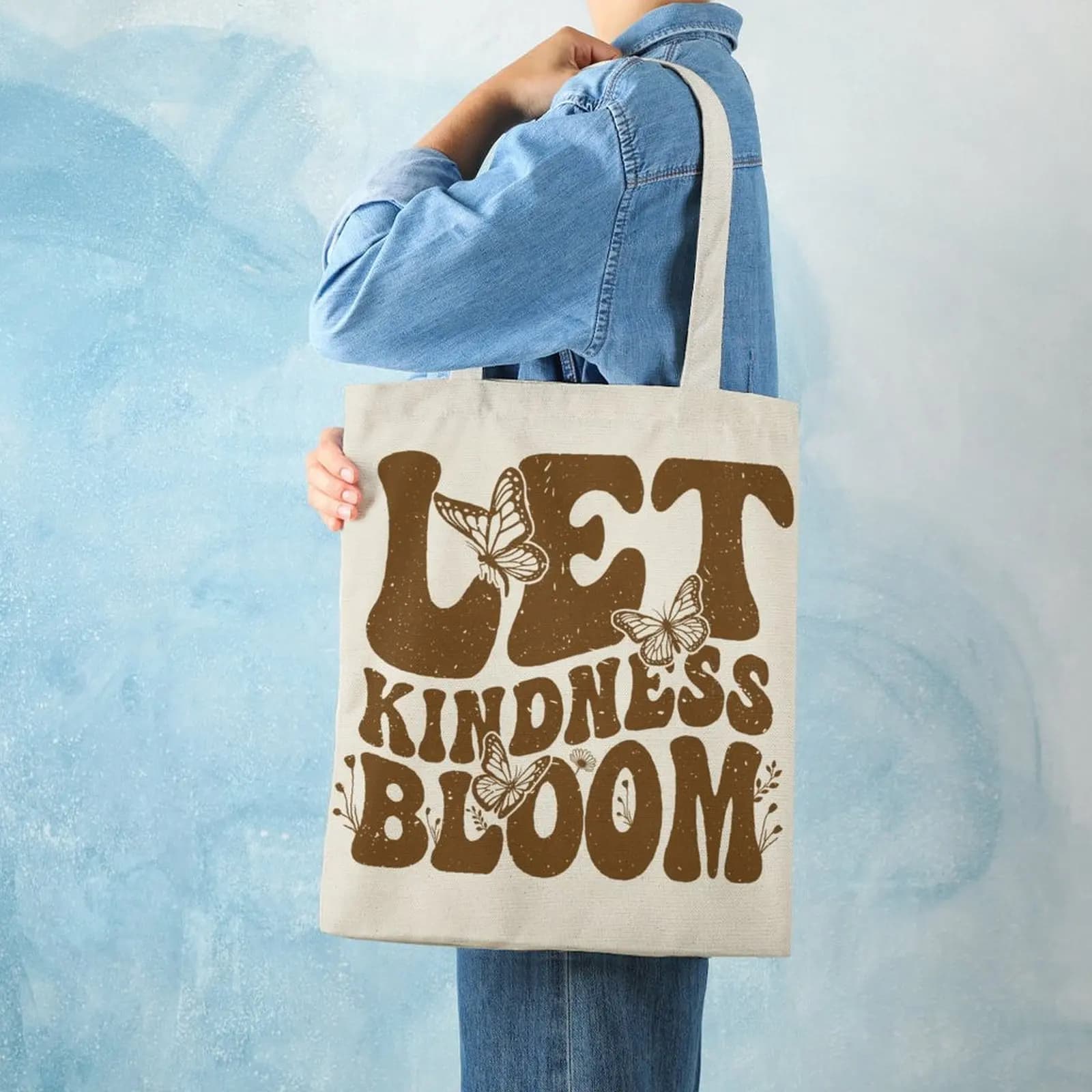 Inspirational Quote Let Kindness Bloom Tote Bag 6x7 Inch Floral Printed Reusable Canvas Casual Handbag Gift for Women