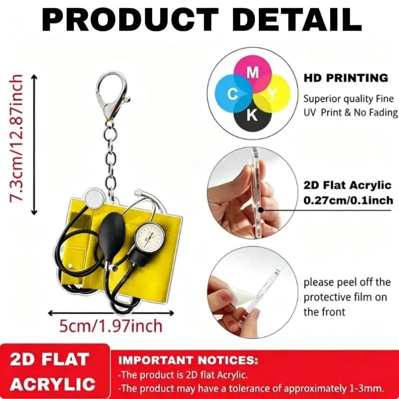 1Pcs 2D Acrylic Keychains Blood Pressure Monitors Pendant Backpack Accessory Party Favor Gifts For Boyfriend Office Settings