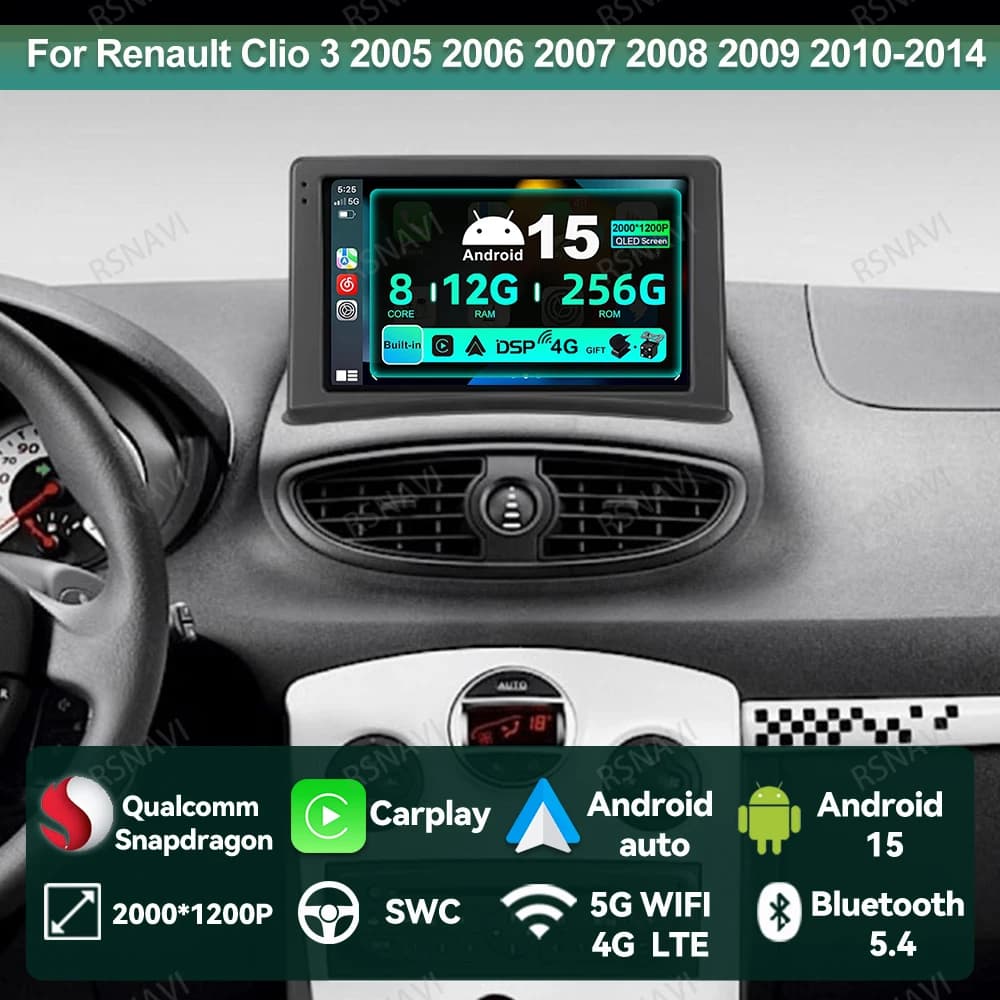 Autoradio Android 15 Per Renault Clio 3 2005 2006 2007 2008 2009 2010-2014 Wireless Carplay Auto DVD Multimediale di Navigazione DSP