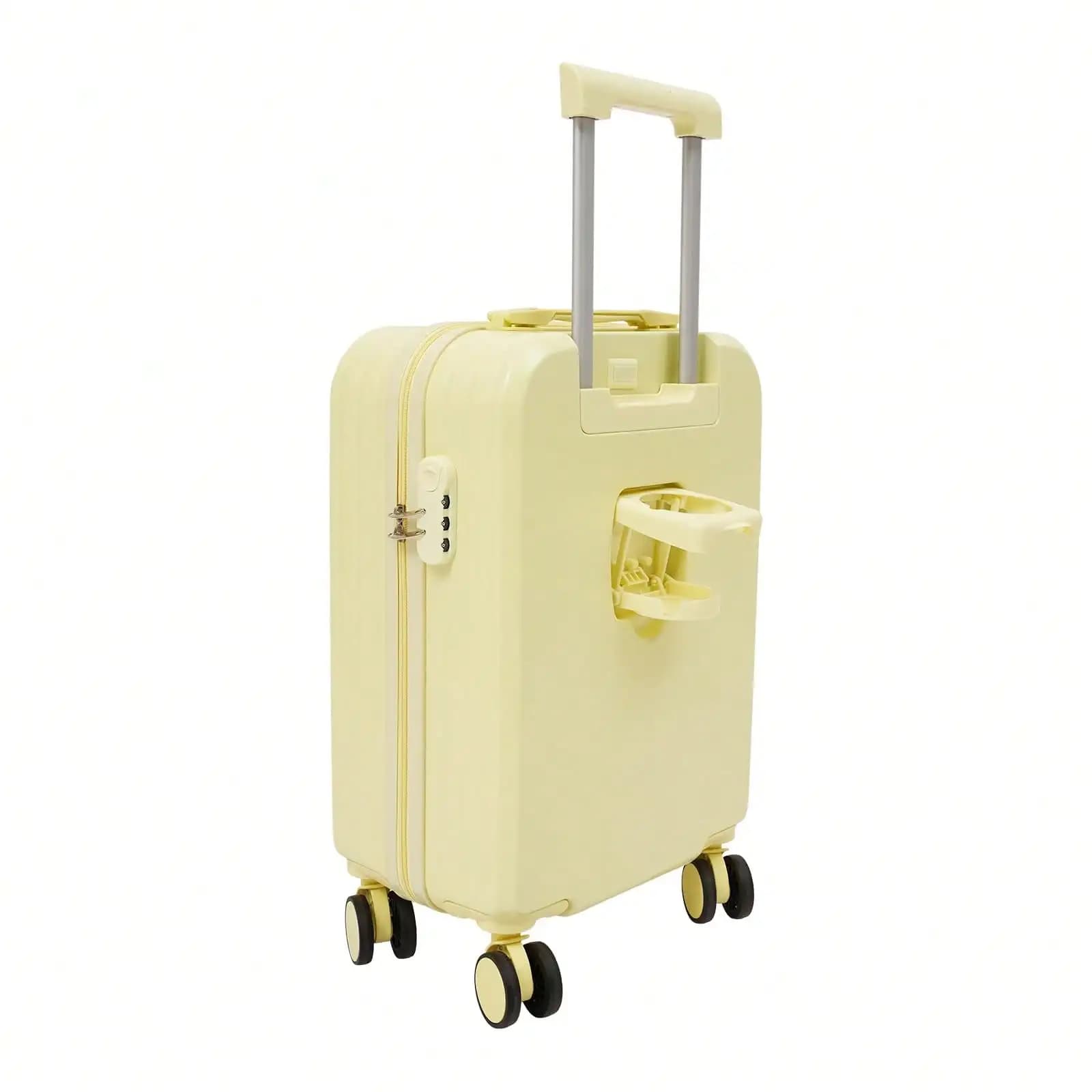 ZhdnBhnos Carry On Luggage With Cup Phone Holder And Charger, Travel Luggage Suitcase With Universal Wheels, Large Checked Suitcase Luggage, For Tourism, Business Trips, Vacation (Light Yellow, Inch)