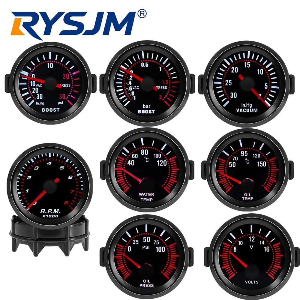 Manometro Digitale 2" 52mm per Auto: Temperatura Acqua, Temperatura Olio, Pressione Olio, RPM, Tachimetro, Voltaggio, Vuoto per Auto 12V con Lente Fumé
