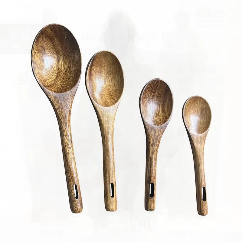 Acacia & Beech Wood Measuring Spoon Set Vintage Short Household Coffee Powder Grams Measuring Spoons 4-Piece Kitchen Utensil