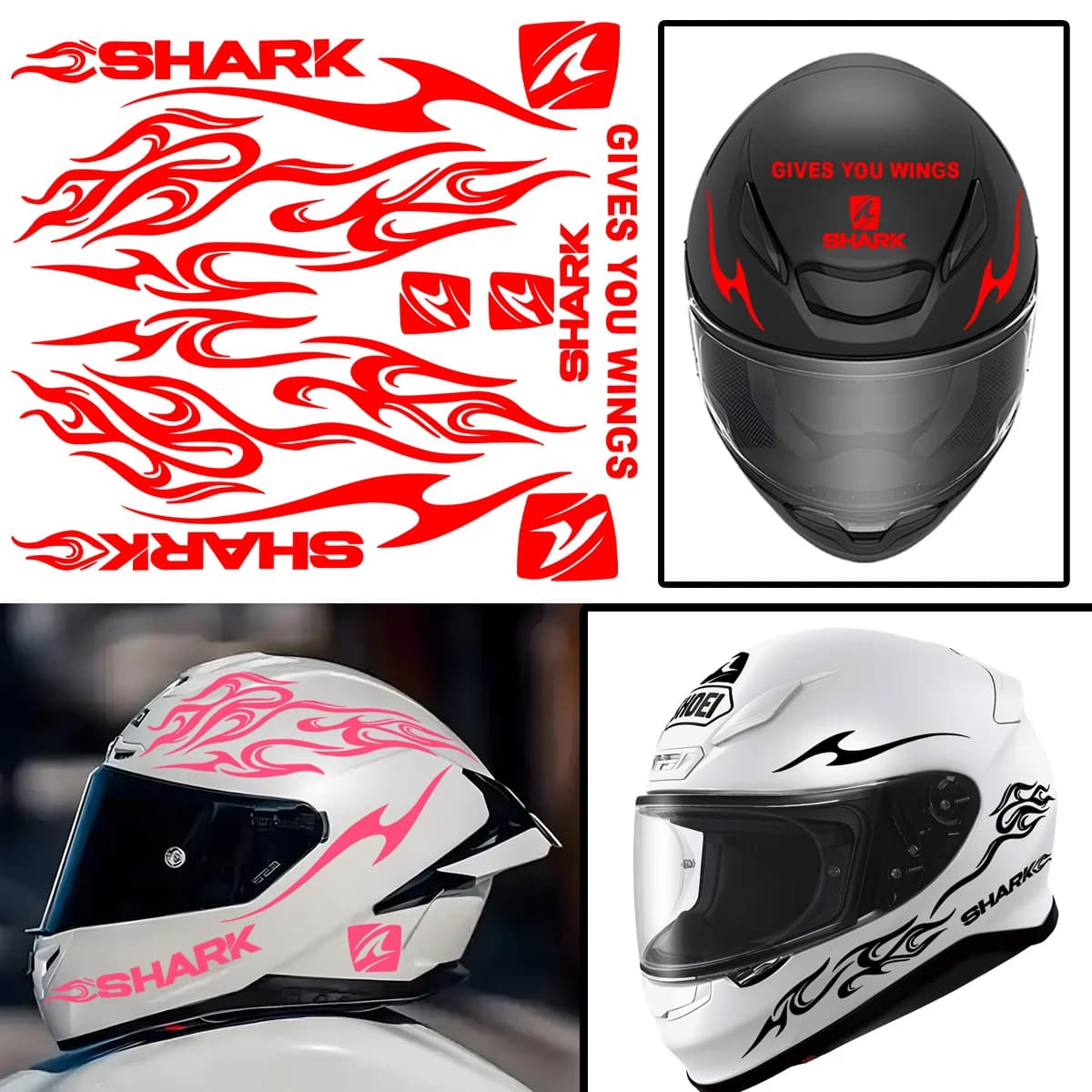 Shark Flame Motorcycle Helmet Sticker Kit Waterproof Vinyl Decals Racing Style for Helmet Bike Fairing Car Exterior Decor