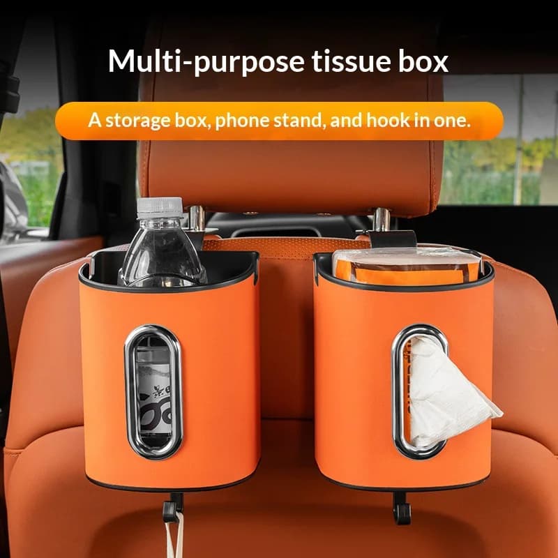 Multi Functional Car Tissue Box Trash Can Seat Back Storage Phone Hook Cup Holder Car Interior Sundries Organizer Driving Use