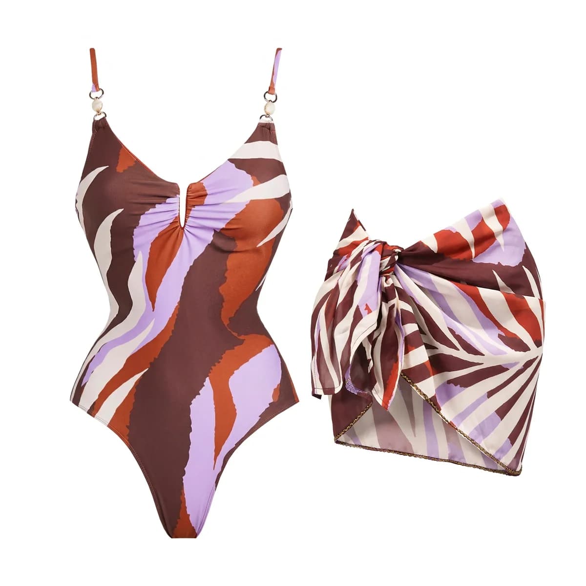 Set 3 Pezzi Bikini Push-Up Nuovo Modello Bandeau Donna Sexy Costume da Bagno Stampato a Vita Alta Abbigliamento Mare