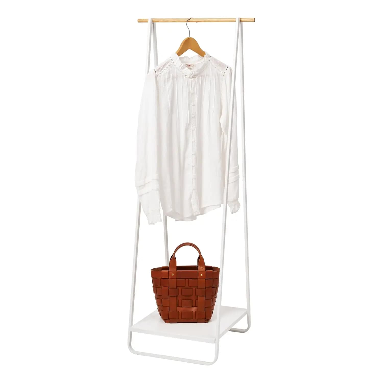 Home Freestanding Coat Hanger Clothes Rack with Shelf Steel One Size White, Customized