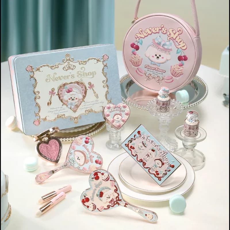 Flower Knows Never's Shop Set regalo completo Ombretto opaco Rossetto Fard Specchio Cosmetici per trucco coreano impermeabili a lunga durata