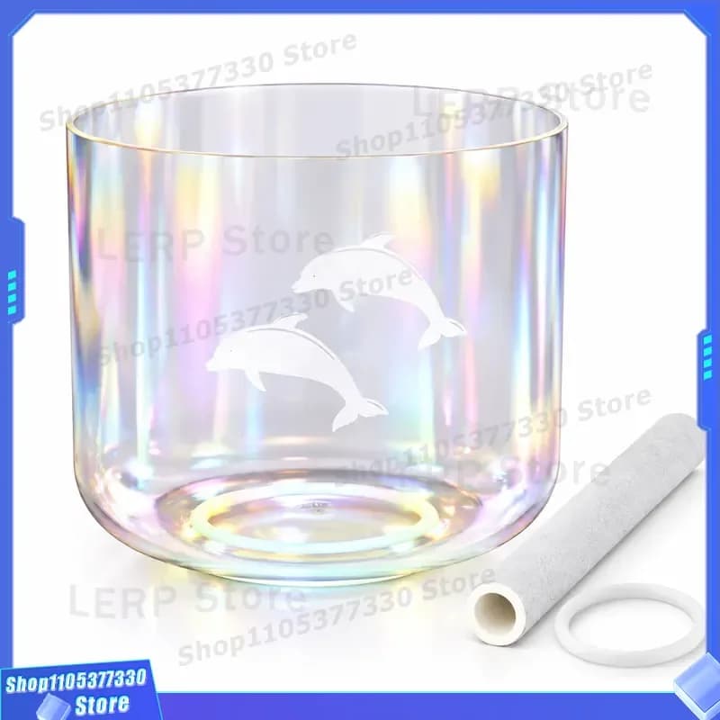 STAR LIN KUP 7 Inch Dolphin Cosmic Clear Alchemy Quartz Crystal Singing Bowl Sound Healing Instrument for Yoga Meditation