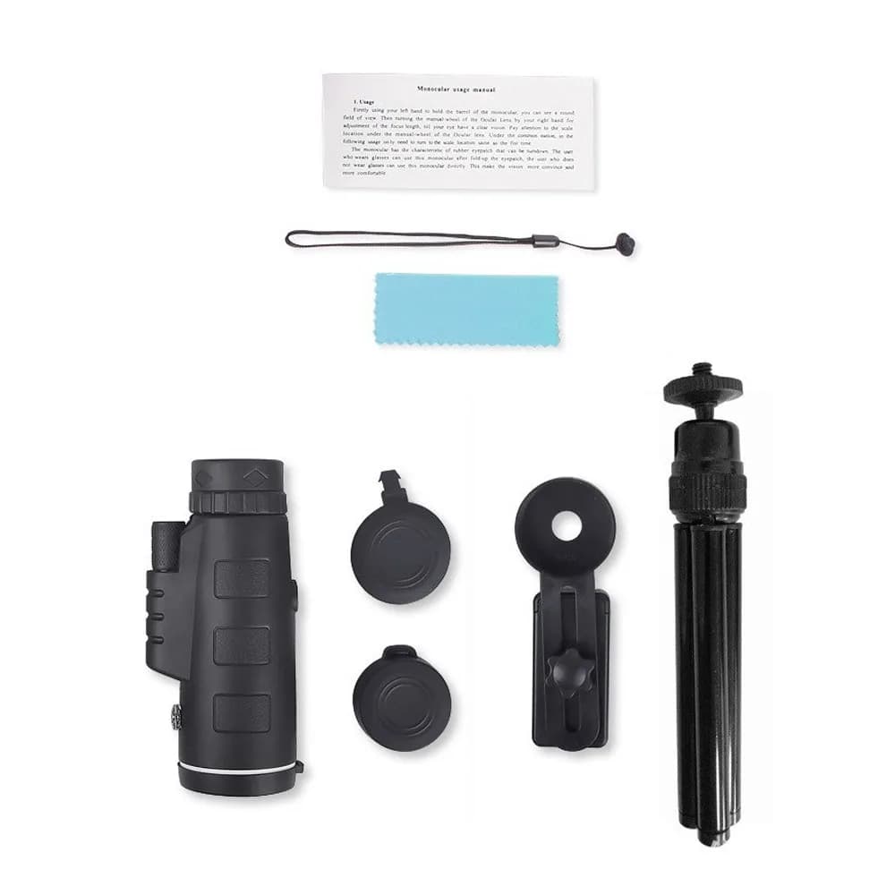 Monocular Telescope with Smartphone Adapter, Night Vision, Powerful Monocular with Support, Long HD Port, Camping Equipment