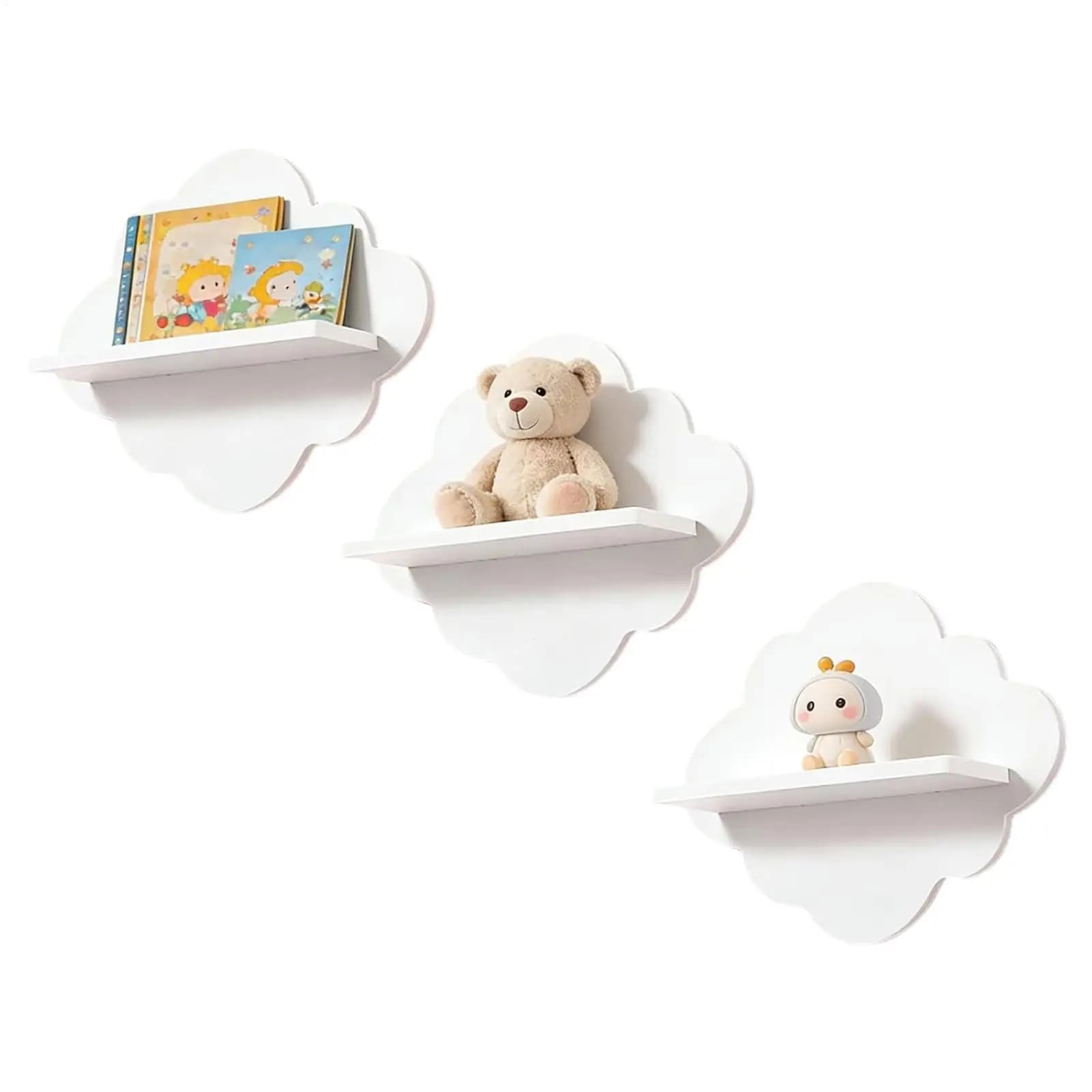 Boho Cloud Wall Shelf, Minimalists Floating Display Shelf For Children Room Storage Box Cloud Patterns Whites Wall Mounted Shelf
