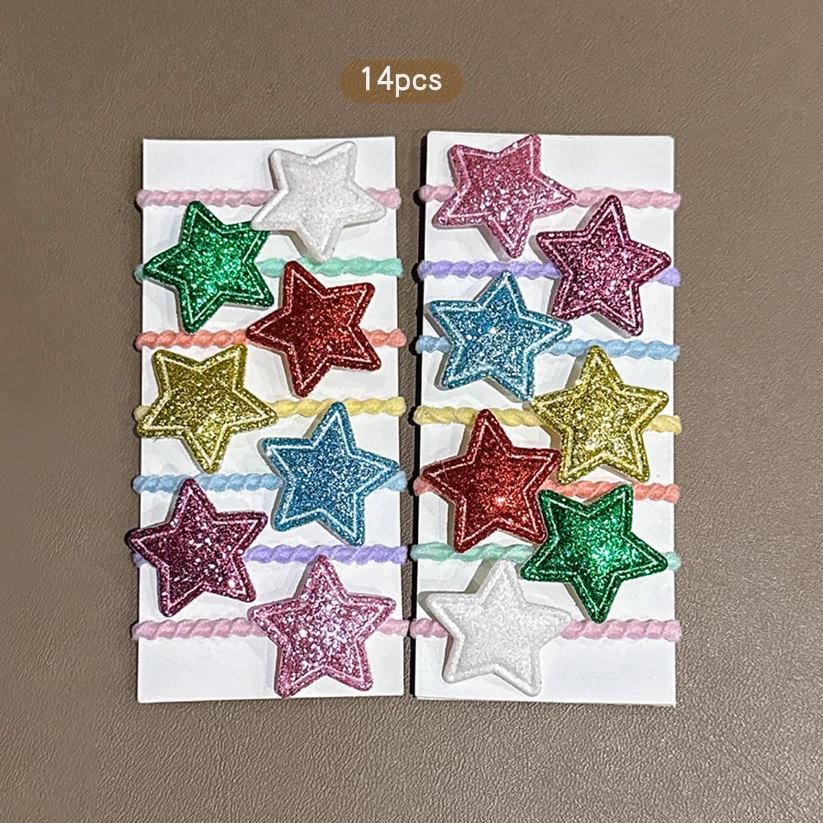 14 colorful star shaped rubber bands and sweet hair rings suitable for daily use as headwear