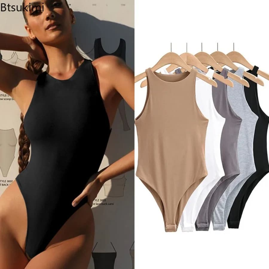 Sexy Sleeveless Jumpsuit Women's Streetwear Leggings Basic Solid Color Overall Top Fashionable Off Shoulder Round Neck Jumpsuit