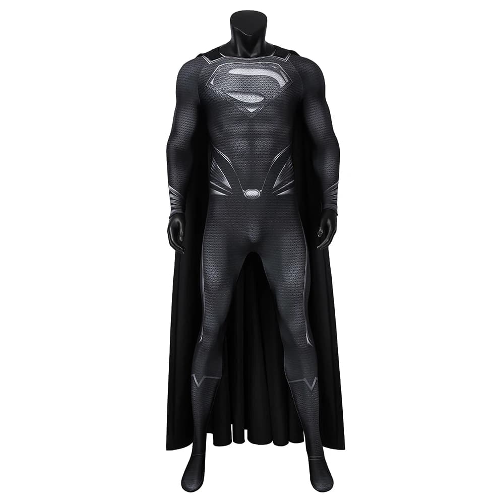 Nero Clark Kent Costume Cosplay Uomo Tuta da supereroe Carnevale di Halloween Abito aderente Tuta Mantello Abiti da festa Giustizia